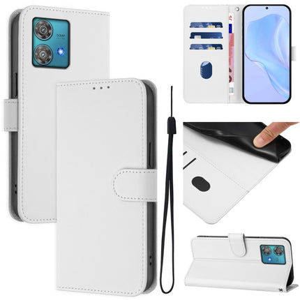 Skin Feel Solid Color Leather Phone Case with Lanyard, For Motorola Edge 40 Neo 5G
