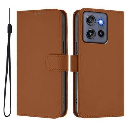 Skin Feel Solid Color Leather Phone Case with Lanyard, For Motorola Edge 50 Neo