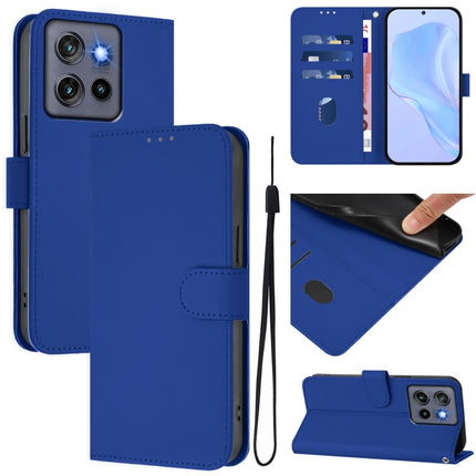 Skin Feel Solid Color Leather Phone Case with Lanyard, For Motorola Edge 50 Neo