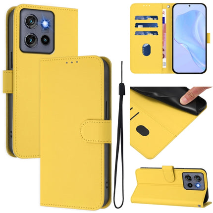 Skin Feel Solid Color Leather Phone Case with Lanyard, For Motorola Edge 50 Neo