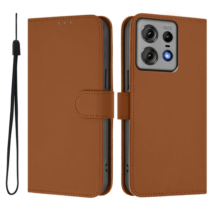 Skin Feel Solid Color Leather Phone Case with Lanyard, For Motorola Edge 50 Pro