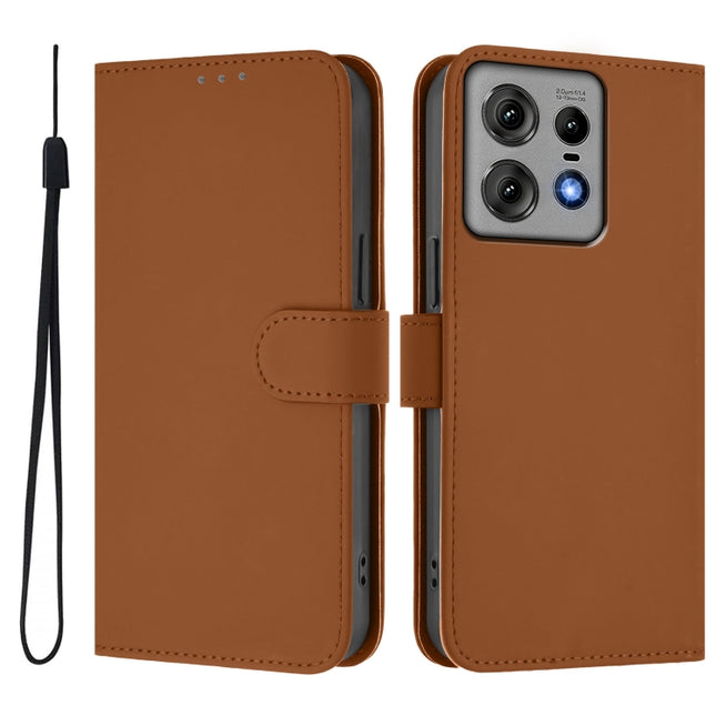Skin Feel Solid Color Leather Phone Case with Lanyard, For Motorola Moto G34 Global