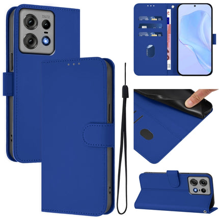 Skin Feel Solid Color Leather Phone Case with Lanyard, For Motorola Edge 50 Pro