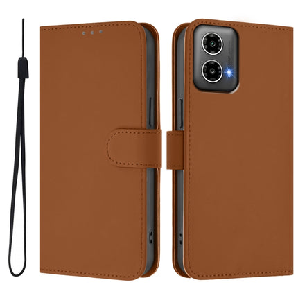 Skin Feel Solid Color Leather Phone Case with Lanyard, For Motorola Moto G34 Global