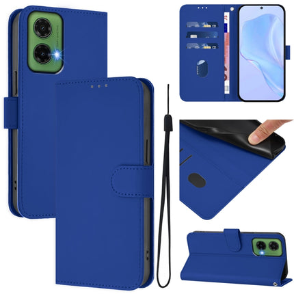 Skin Feel Solid Color Leather Phone Case with Lanyard, For Motorola Moto G35