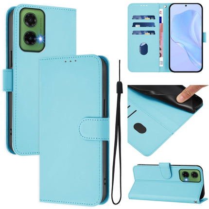 Skin Feel Solid Color Leather Phone Case with Lanyard, For Motorola Moto G35