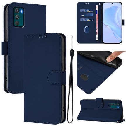 Skin Feel Solid Color Leather Phone Case with Lanyard, For Motorola Moto G42 4G