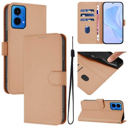 Skin Feel Solid Color Leather Phone Case with Lanyard, For Motorola Moto G45 5G / G34 5G