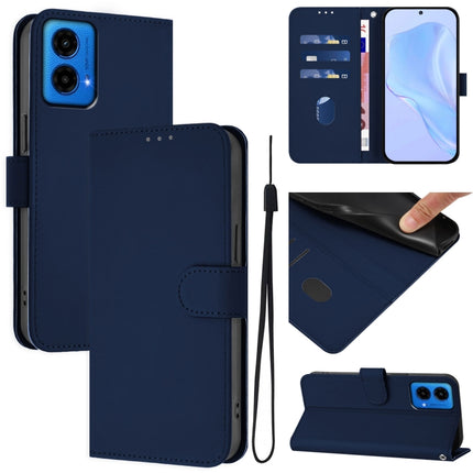 Skin Feel Solid Color Leather Phone Case with Lanyard, For Motorola Moto G45 5G / G34 5G