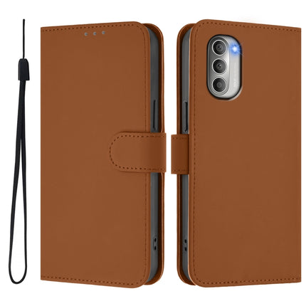 Skin Feel Solid Color Leather Phone Case with Lanyard, For Motorola Moto G51 5G