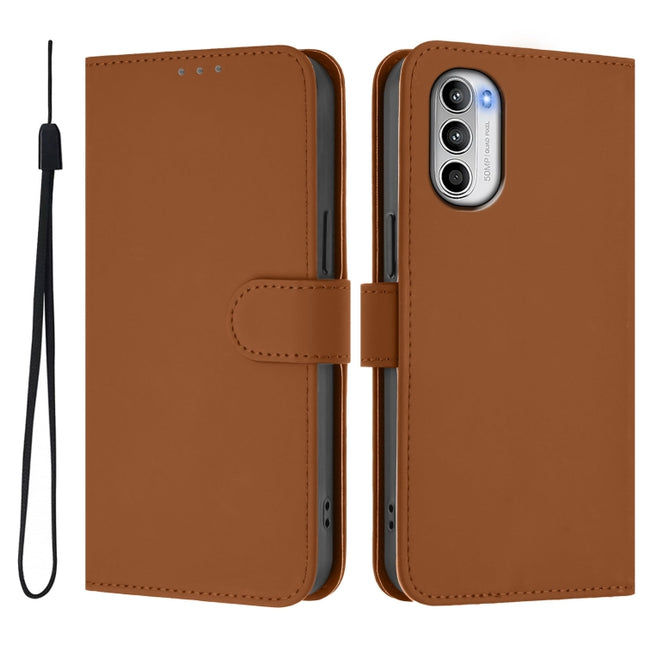 Skin Feel Solid Color Leather Phone Case with Lanyard, For Motorola Moto G52 4G / G82 5G