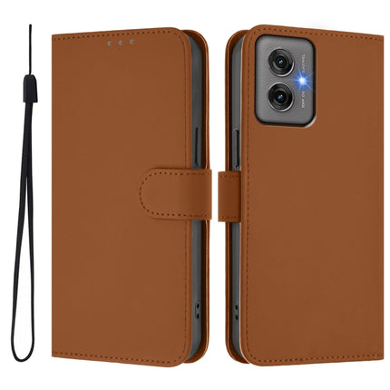 Skin Feel Solid Color Leather Phone Case with Lanyard, For Motorola Moto G55