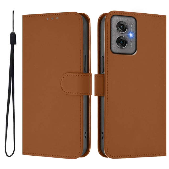 Skin Feel Solid Color Leather Phone Case with Lanyard, For Motorola Moto G45 5G / G34 5G