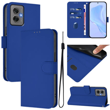 Skin Feel Solid Color Leather Phone Case with Lanyard, For Motorola Moto G55