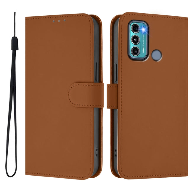 Skin Feel Solid Color Leather Phone Case with Lanyard, For Motorola Moto G60 / G40 Fusion