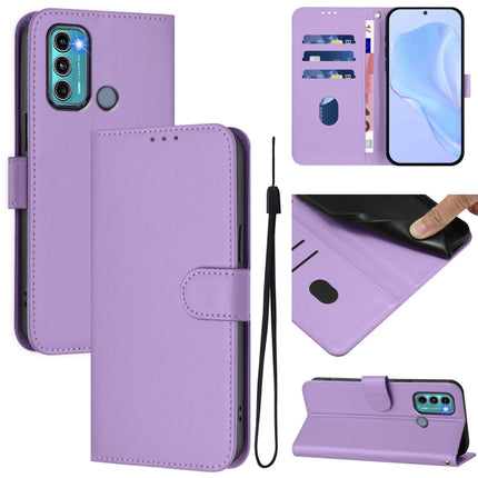 Skin Feel Solid Color Leather Phone Case with Lanyard, For Motorola Moto G60 / G40 Fusion