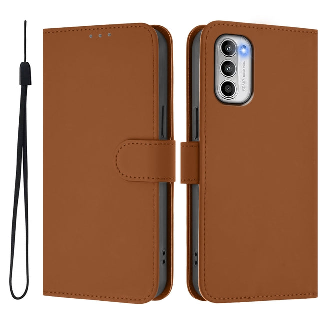 Skin Feel Solid Color Leather Phone Case with Lanyard, For Motorola Moto G 5G 2022