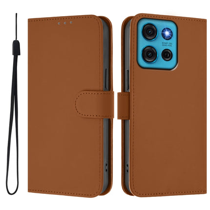 Skin Feel Solid Color Leather Phone Case with Lanyard, For Motorola Moto G75 5G