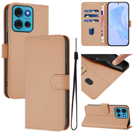 Skin Feel Solid Color Leather Phone Case with Lanyard, For Motorola Moto G75 5G