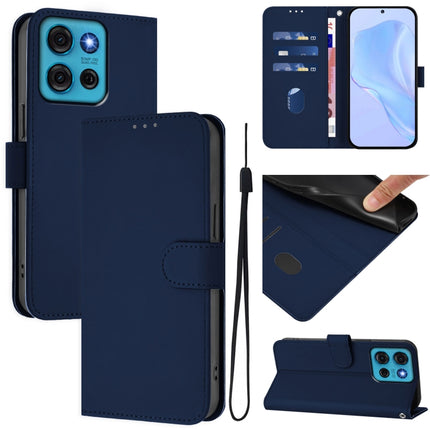 Skin Feel Solid Color Leather Phone Case with Lanyard, For Motorola Moto G75 5G