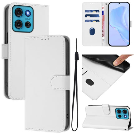 Skin Feel Solid Color Leather Phone Case with Lanyard, For Motorola Moto G75 5G