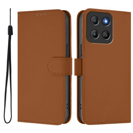 Skin Feel Solid Color Leather Phone Case with Lanyard, For Motorola Moto G15