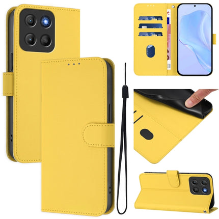 Skin Feel Solid Color Leather Phone Case with Lanyard, For Motorola Moto G15