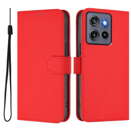 Skin Feel Solid Color Leather Phone Case with Lanyard, For Motorola Moto G15 Power