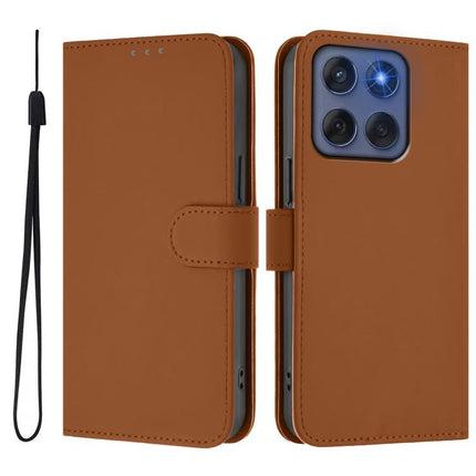 Skin Feel Solid Color Leather Phone Case with Lanyard, For Motorola Edge 60 Fusion