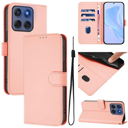 Skin Feel Solid Color Leather Phone Case with Lanyard, For Motorola Edge 60 Fusion