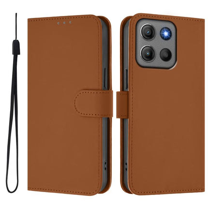 Skin Feel Solid Color Leather Phone Case with Lanyard, For Motorola Moto G15 Power
