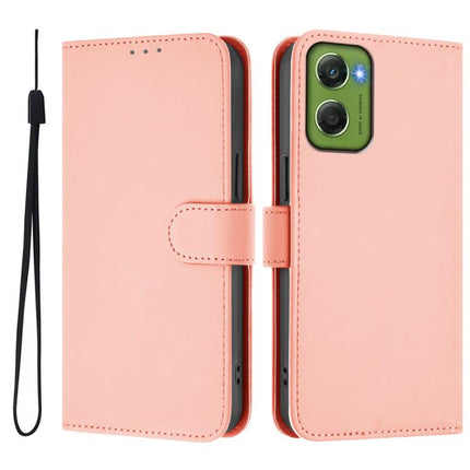 Skin Feel Solid Color Leather Phone Case with Lanyard, For Motorola Moto G06 4G