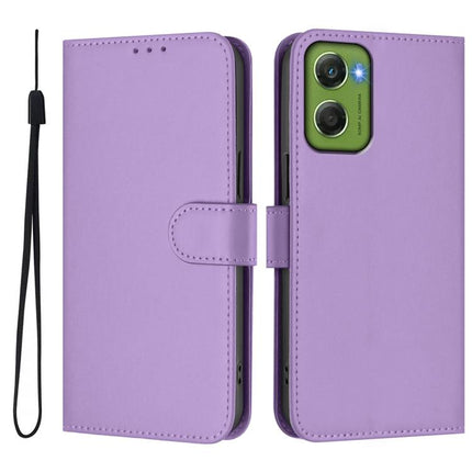 Skin Feel Solid Color Leather Phone Case with Lanyard, For Motorola Moto G06 4G