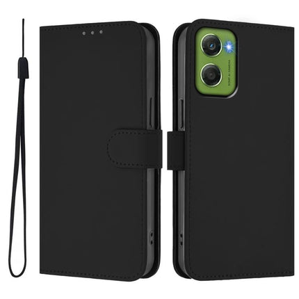 Skin Feel Solid Color Leather Phone Case with Lanyard, For Motorola Moto G06 4G