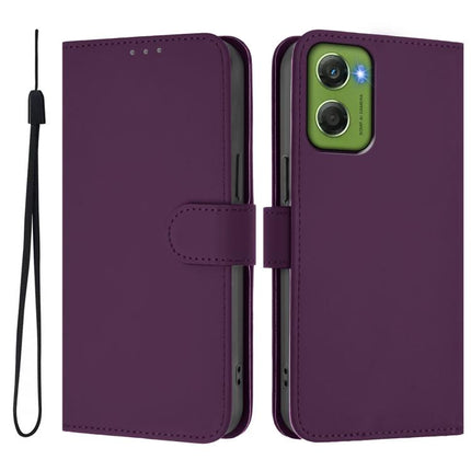 Skin Feel Solid Color Leather Phone Case with Lanyard, For Motorola Moto G06 4G