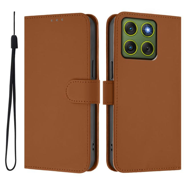 Skin Feel Solid Color Leather Phone Case with Lanyard, For Motorola Moto G06 4G