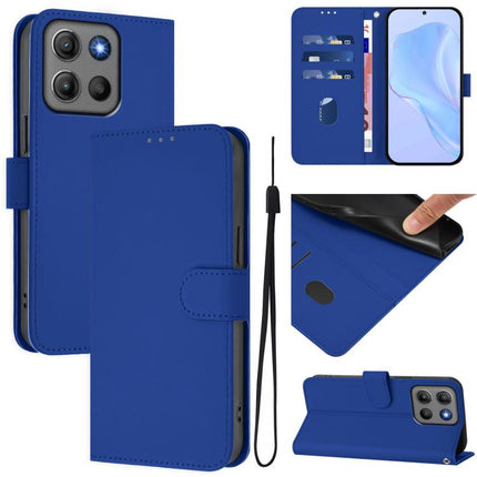 Skin Feel Solid Color Leather Phone Case with Lanyard, For Motorola Moto G17 4G / G15