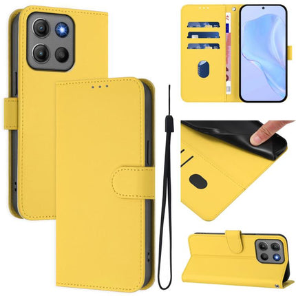 Skin Feel Solid Color Leather Phone Case with Lanyard, For Motorola Moto G17 4G / G15