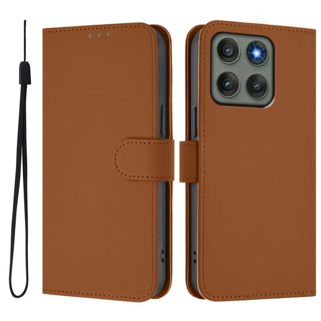 Skin Feel Solid Color Leather Phone Case with Lanyard, For Motorola Edge 60 Fusion