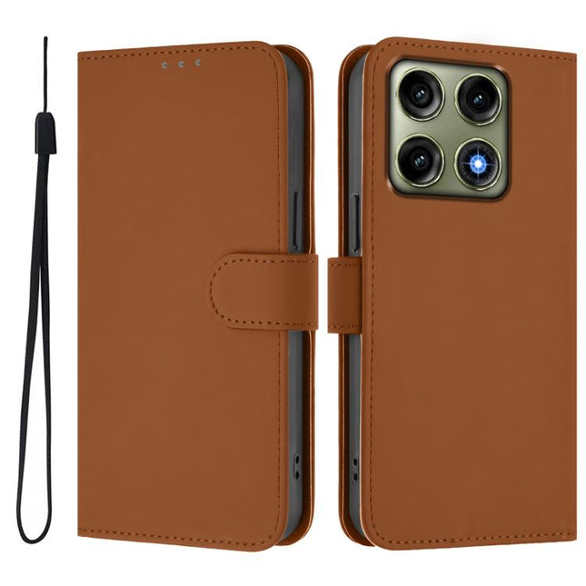 Skin Feel Solid Color Leather Phone Case with Lanyard, For Motorola Edge 70 Pro