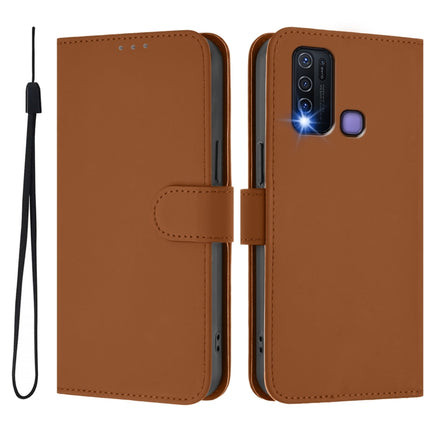 Skin Feel Solid Color Leather Phone Case with Lanyard, For vivo Y30 4G Global