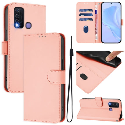 Skin Feel Solid Color Leather Phone Case with Lanyard, For vivo Y30 4G Global