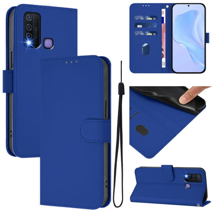 Skin Feel Solid Color Leather Phone Case with Lanyard, For vivo Y30 4G Global