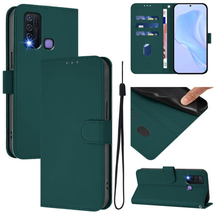 Skin Feel Solid Color Leather Phone Case with Lanyard, For vivo Y30 4G Global
