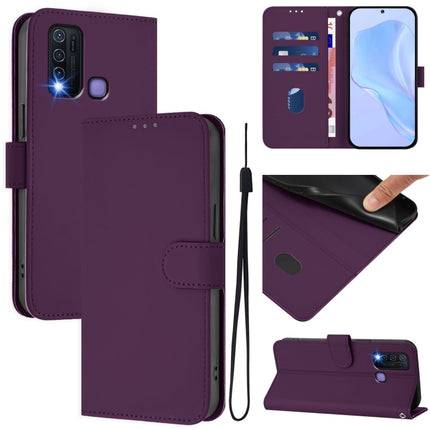 Skin Feel Solid Color Leather Phone Case with Lanyard, For vivo Y30 4G Global
