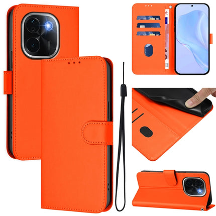 Skin Feel Solid Color Leather Phone Case with Lanyard, For vivo iQOO Z9s Pro 5G India