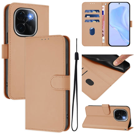 Skin Feel Solid Color Leather Phone Case with Lanyard, For vivo iQOO Z9s Pro 5G India
