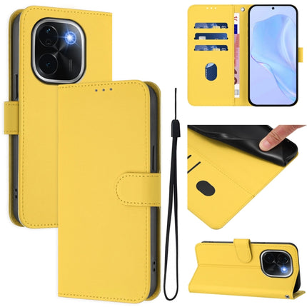 Skin Feel Solid Color Leather Phone Case with Lanyard, For vivo iQOO Z9s Pro 5G India