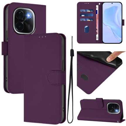 Skin Feel Solid Color Leather Phone Case with Lanyard, For vivo iQOO Z9s Pro 5G India