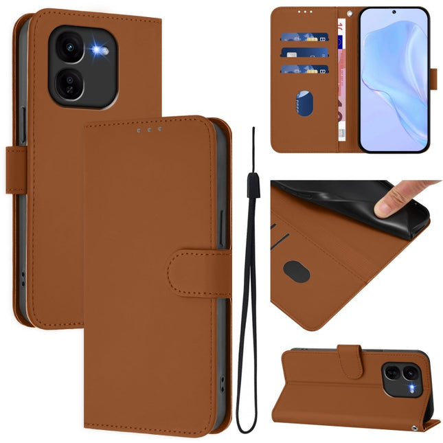 Skin Feel Solid Color Leather Phone Case with Lanyard, For vivo iQOO Z9X